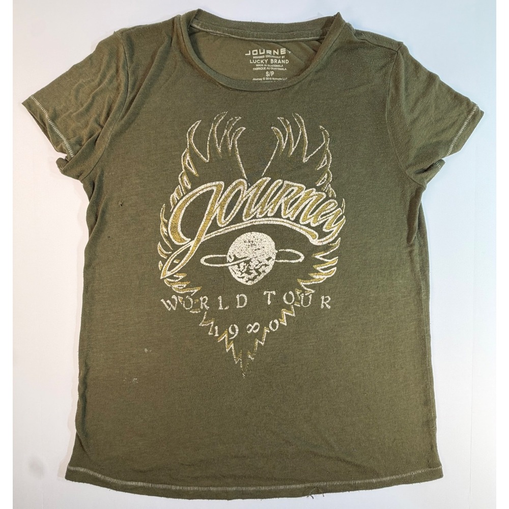 Lucky Brand Journey World Tour 1980 Graphic Tee Olive Green Small